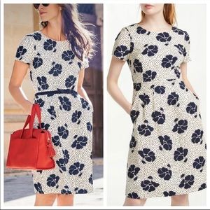 Boden sierra textured floral polka dot blue / white midi dress size 2